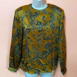 Albert Nipon Golden Paisley Silk Blouse 8